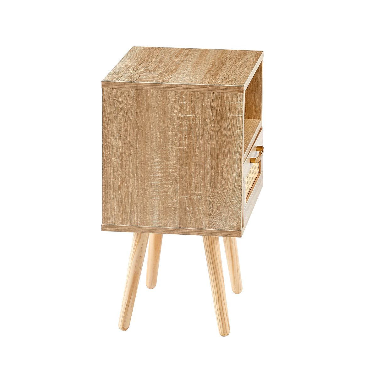 Rattan Nightstand with Drawer & Open Shelf, Boho Style