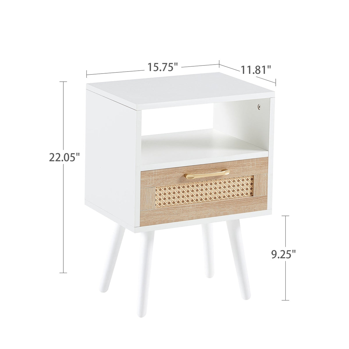Rattan-Look Nightstand End Table with Drawer and Shelf