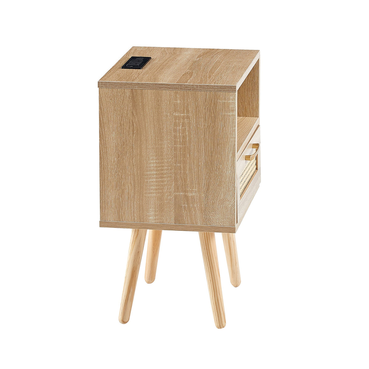 Rattan Nightstand with Outlet and USB Ports