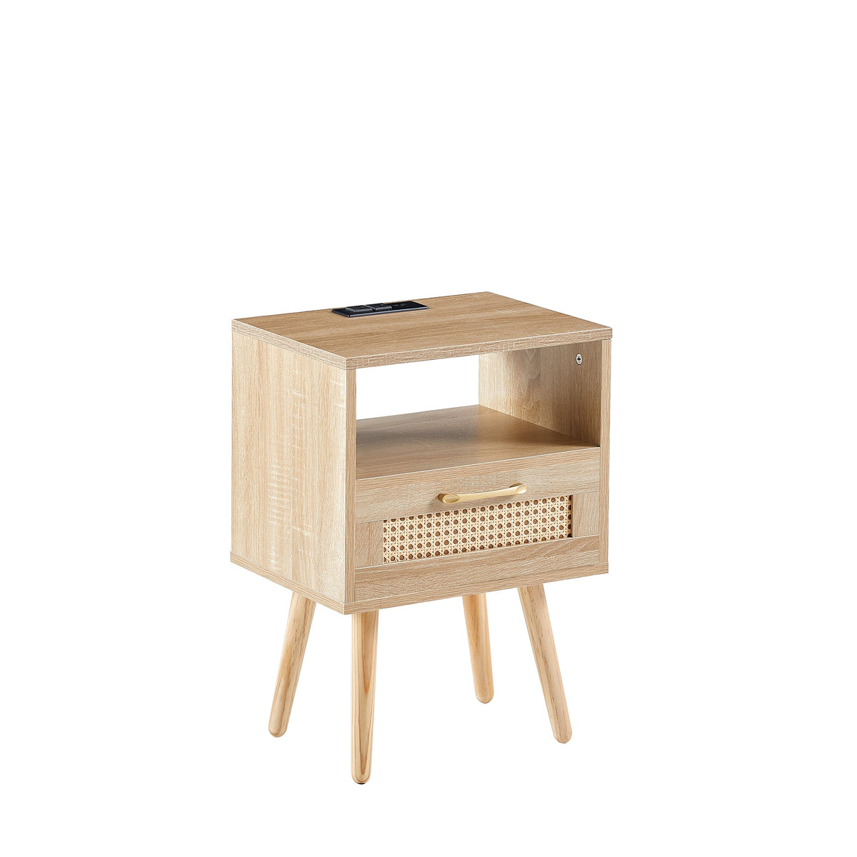 Rattan Nightstand with Outlet and USB Ports