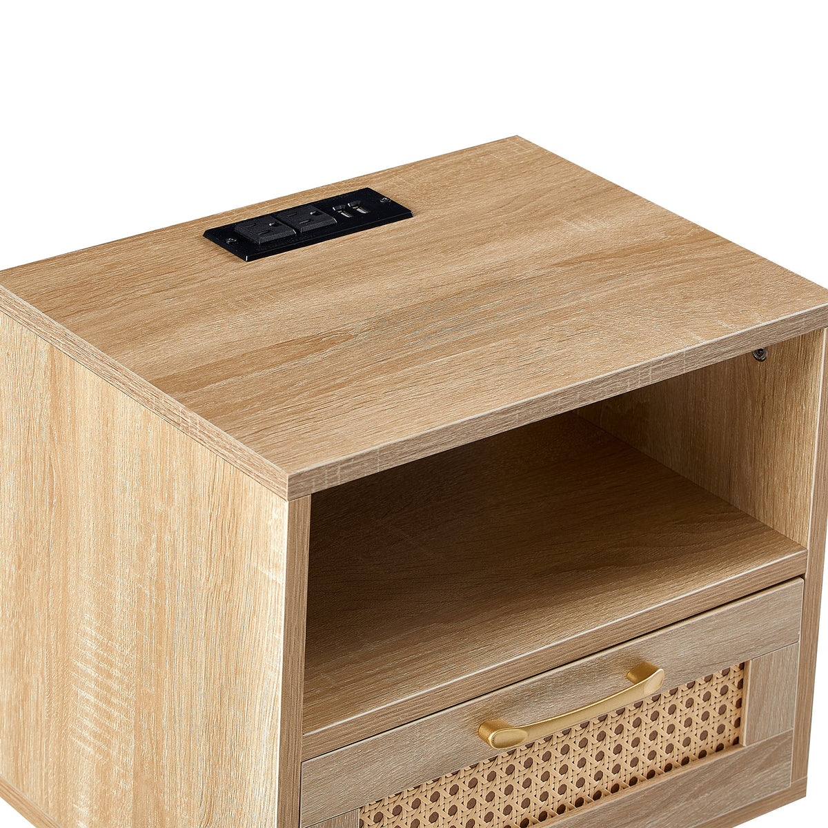 Rattan Nightstand with Outlet and USB Ports