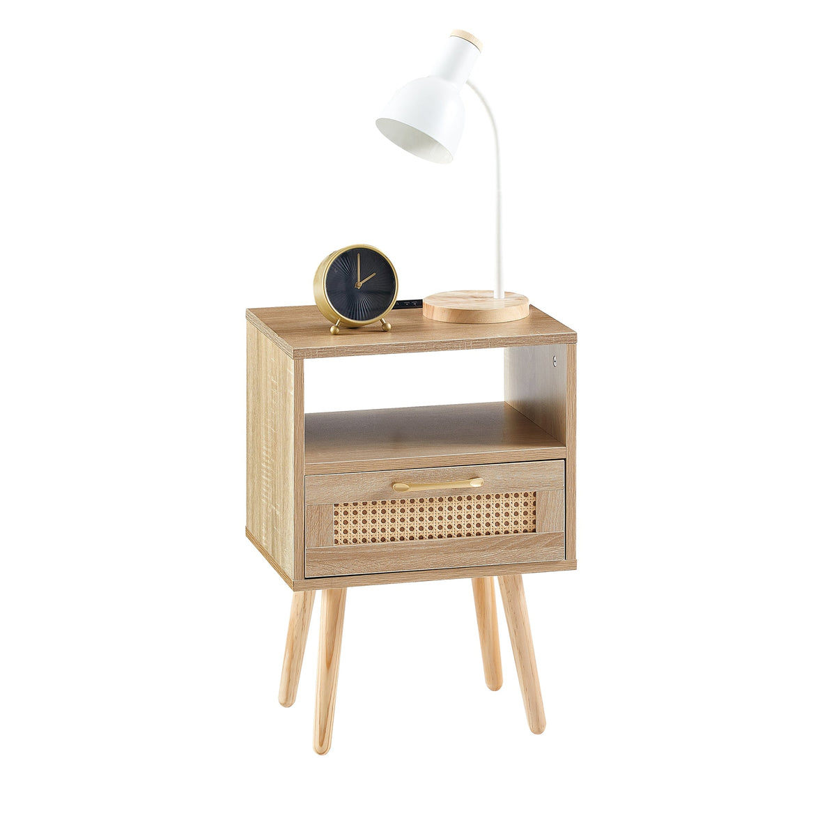 Rattan Nightstand with Outlet and USB Ports