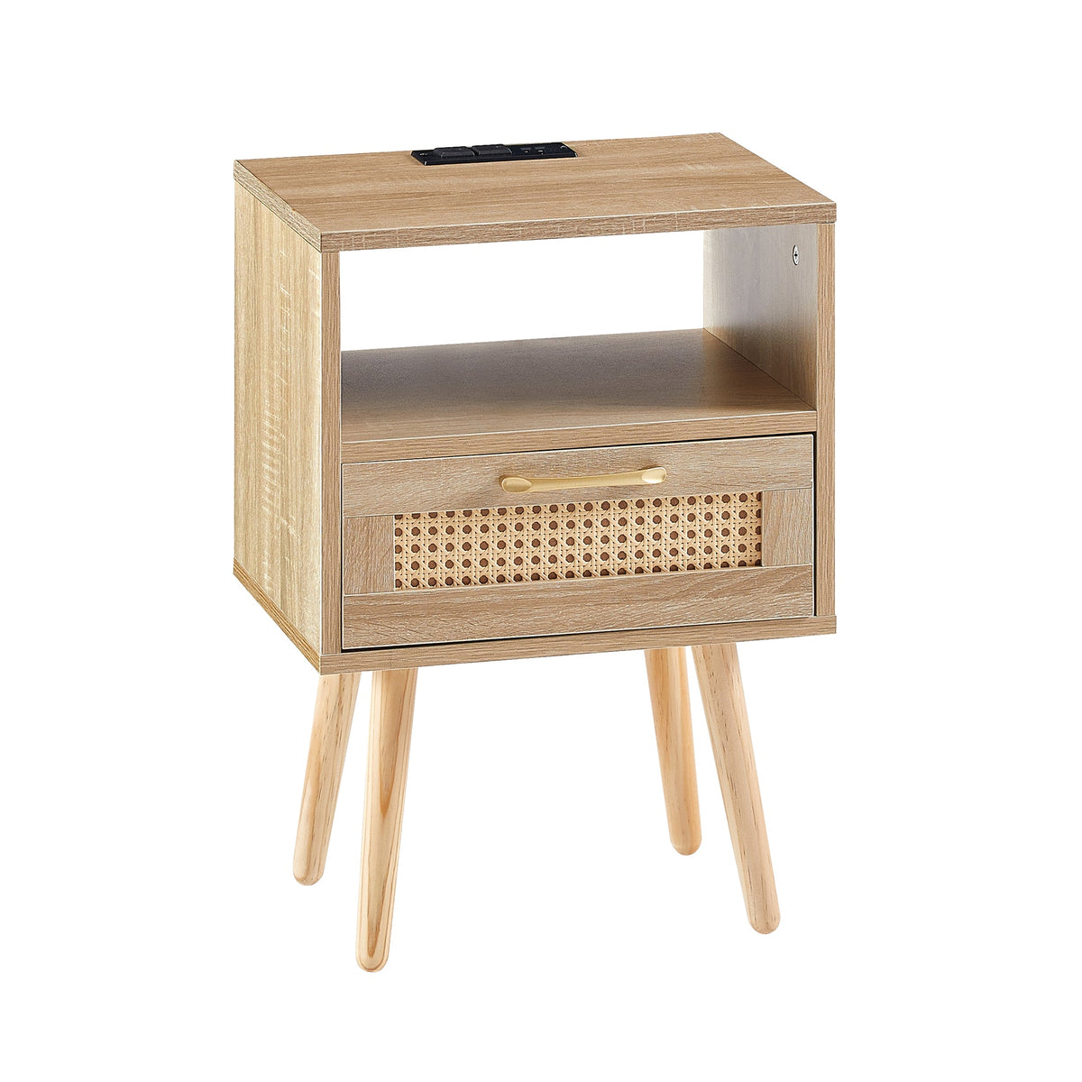 Rattan Nightstand with Outlet and USB Ports