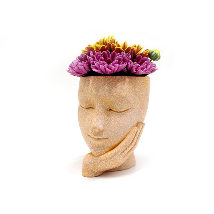 Sculptural Resin Face Planter for Balcony and Shelf Decor