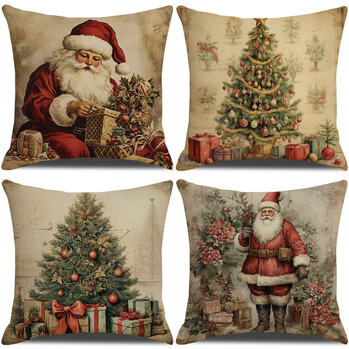 Nordic Christmas Pillow Covers Set of 4, Vintage Santa Print