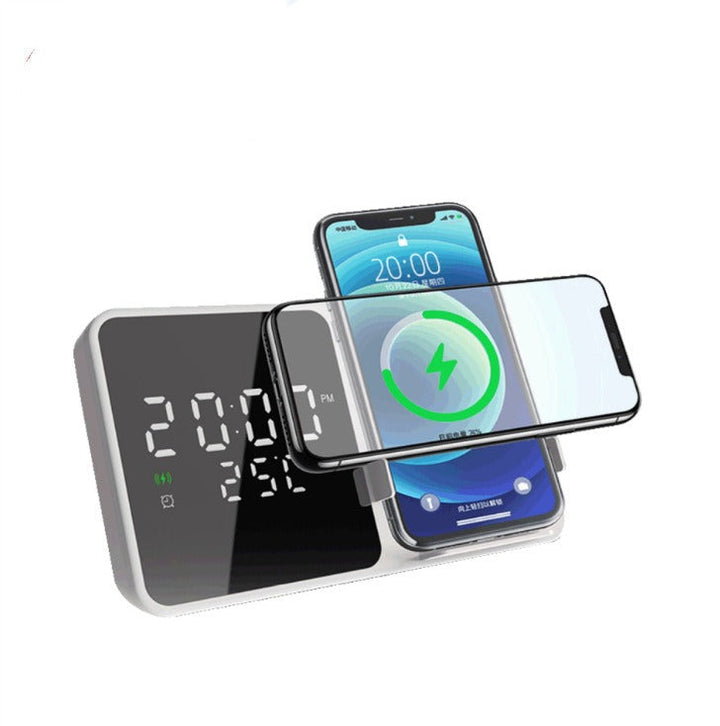 Wireless Charging Clock with Alarm and Temperature Display