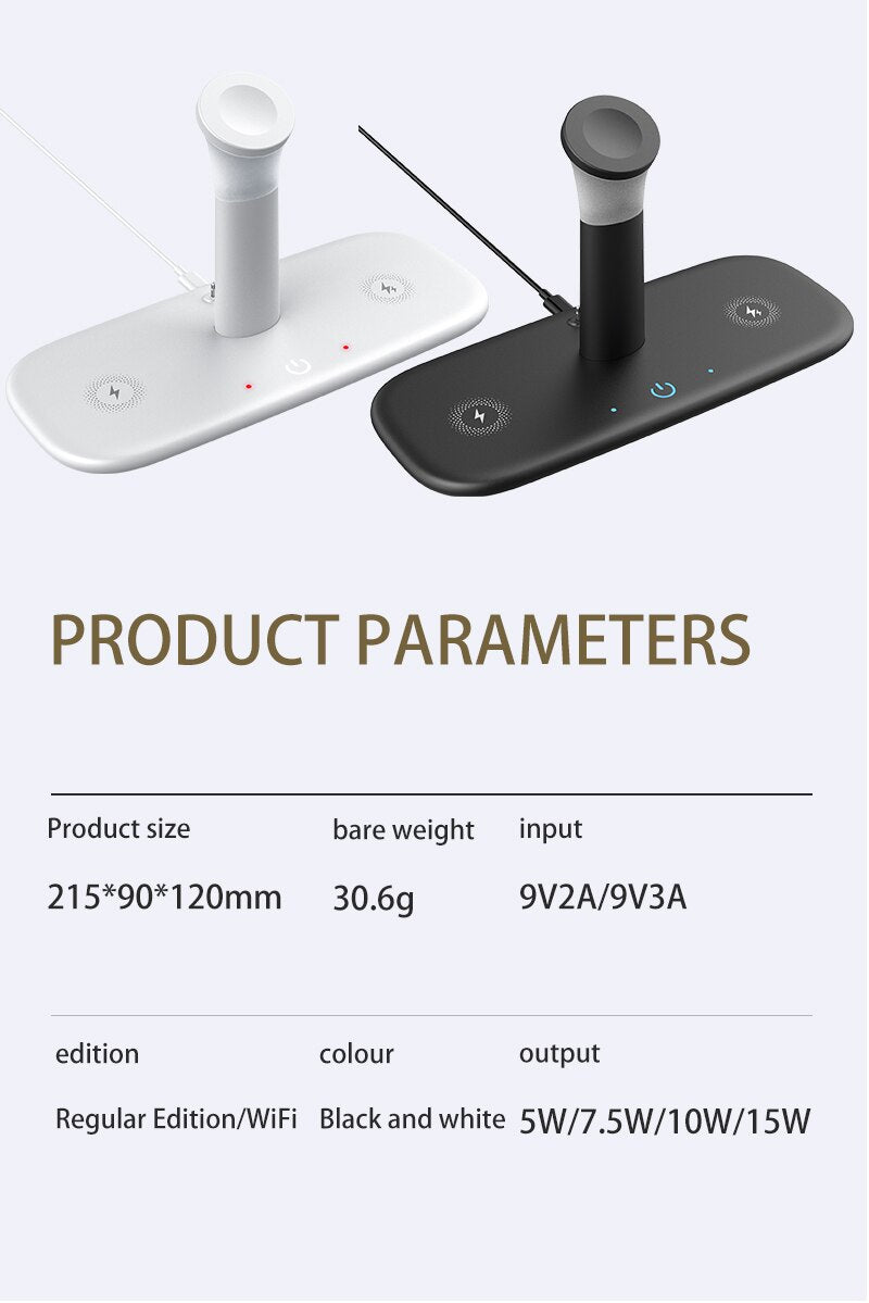 15W Wireless Charging Stand for iPhone, Watch & AirPods