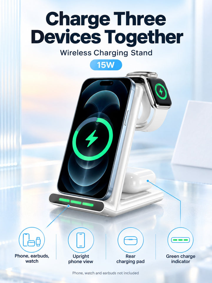 15W Vertical Wireless Charger Stand for iPhone & Watch