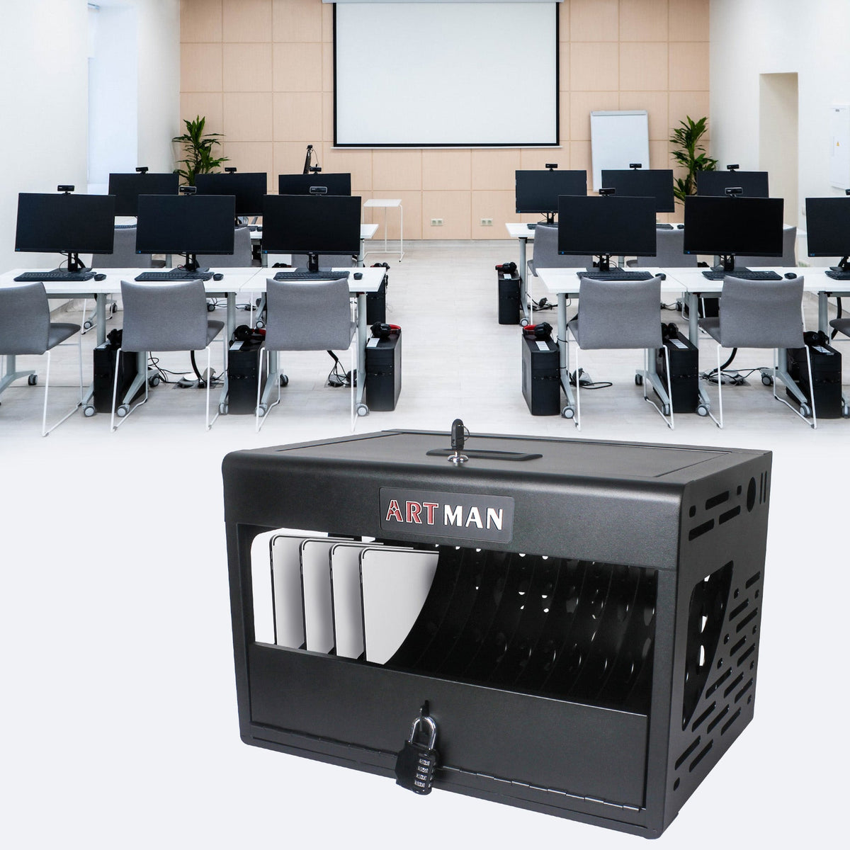 16 Bay Laptop Charging Cabinet with Lock for Schools