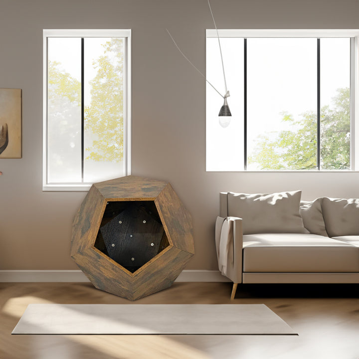 Modern Cat Cave Side Table with Antique Wood Finish