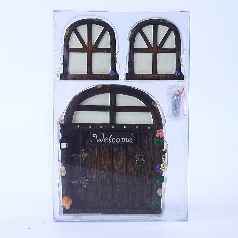 Hanging Resin Fairy Door Garden Decor Set with Windows