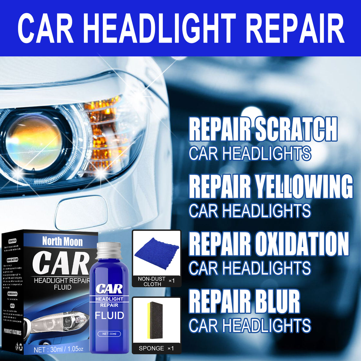 Car Headlight Repair Fluid for Clearer, Brighter Lamps