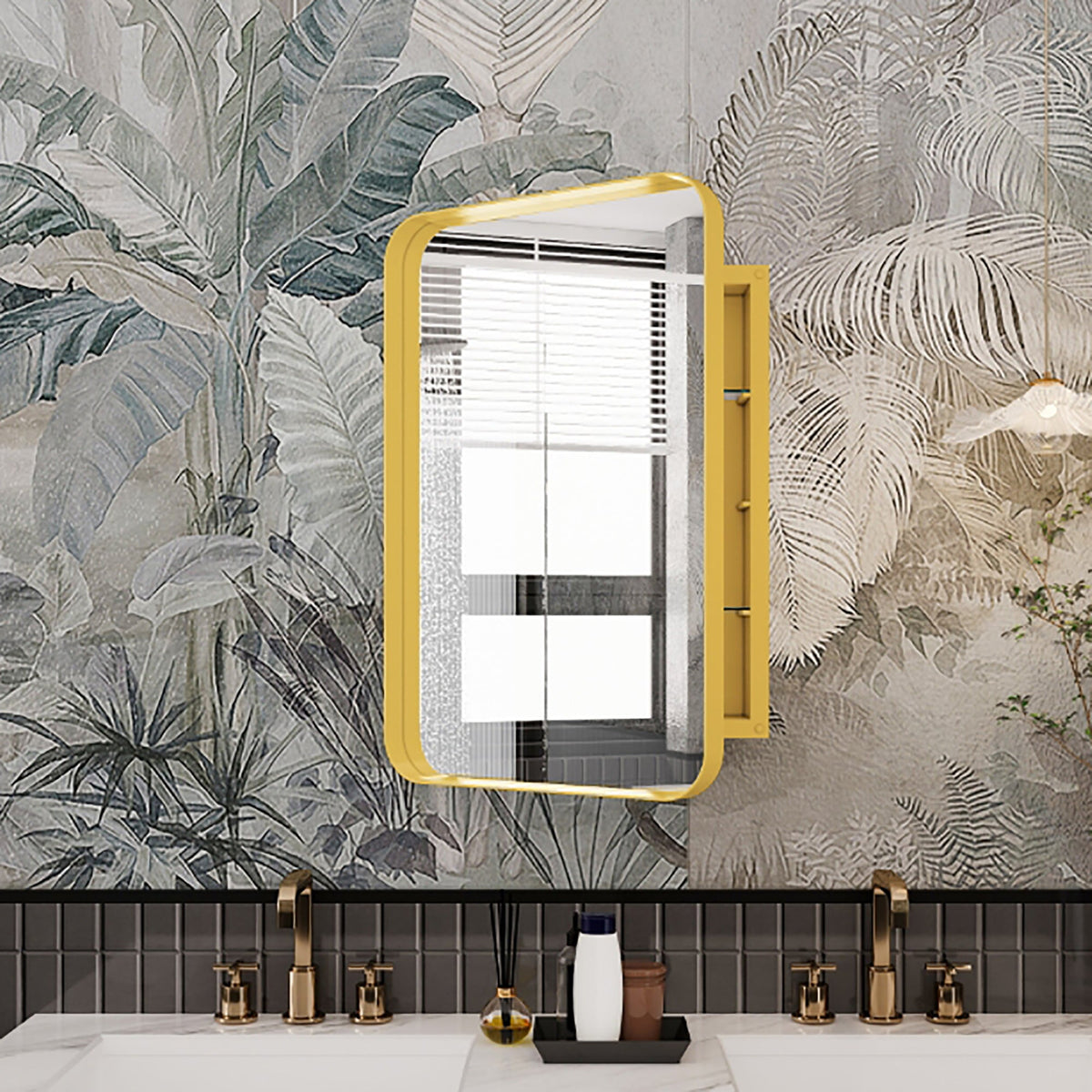 Recessed Medicine Cabinet with Mirror, Matte Gold Frame