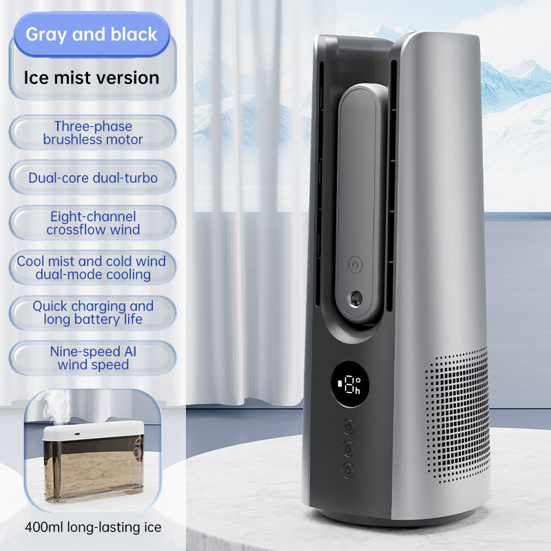 Bladeless Portable Tower Fan with Cool Mist & Cold Wind