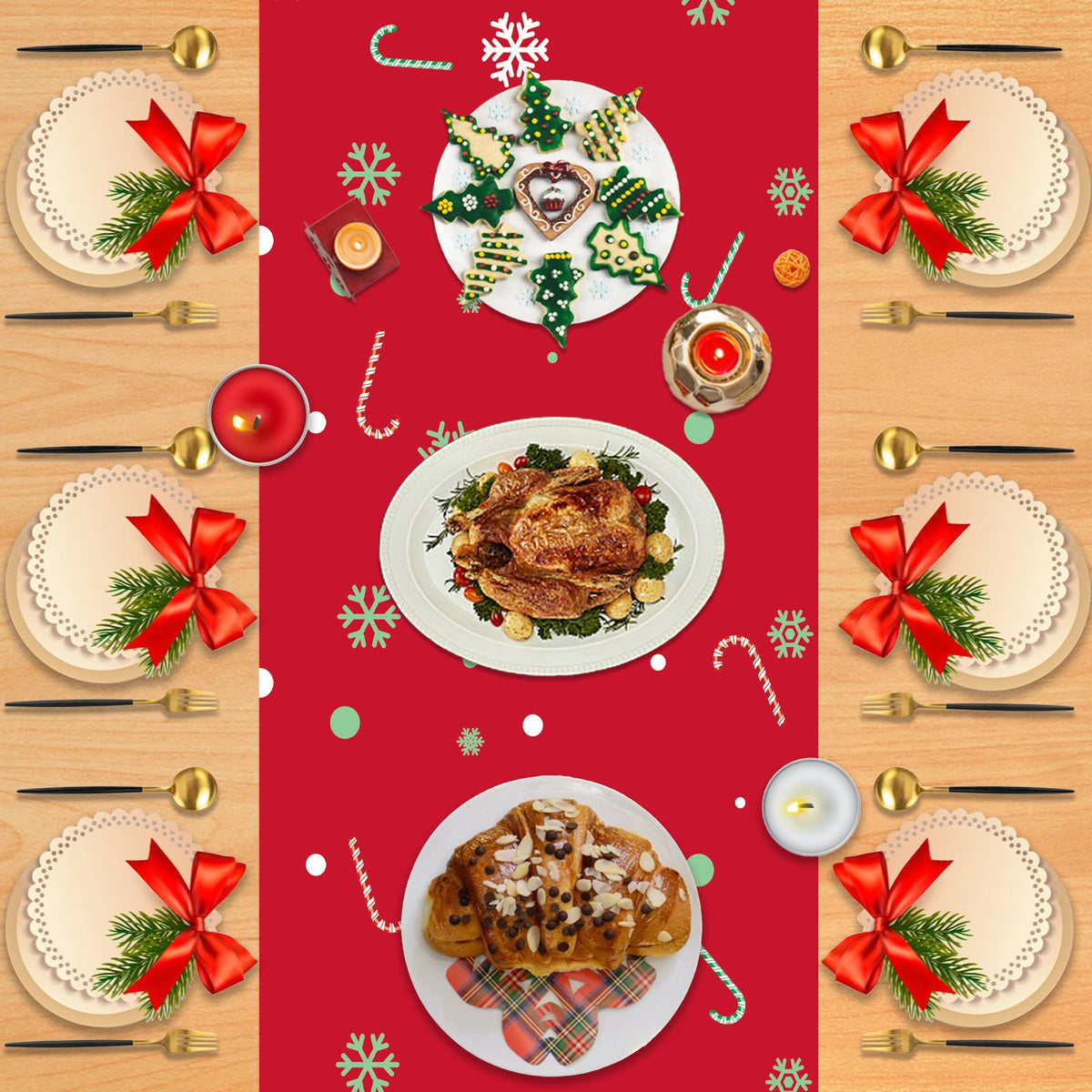 Christmas Table Runner with Festive Santa Holiday Design