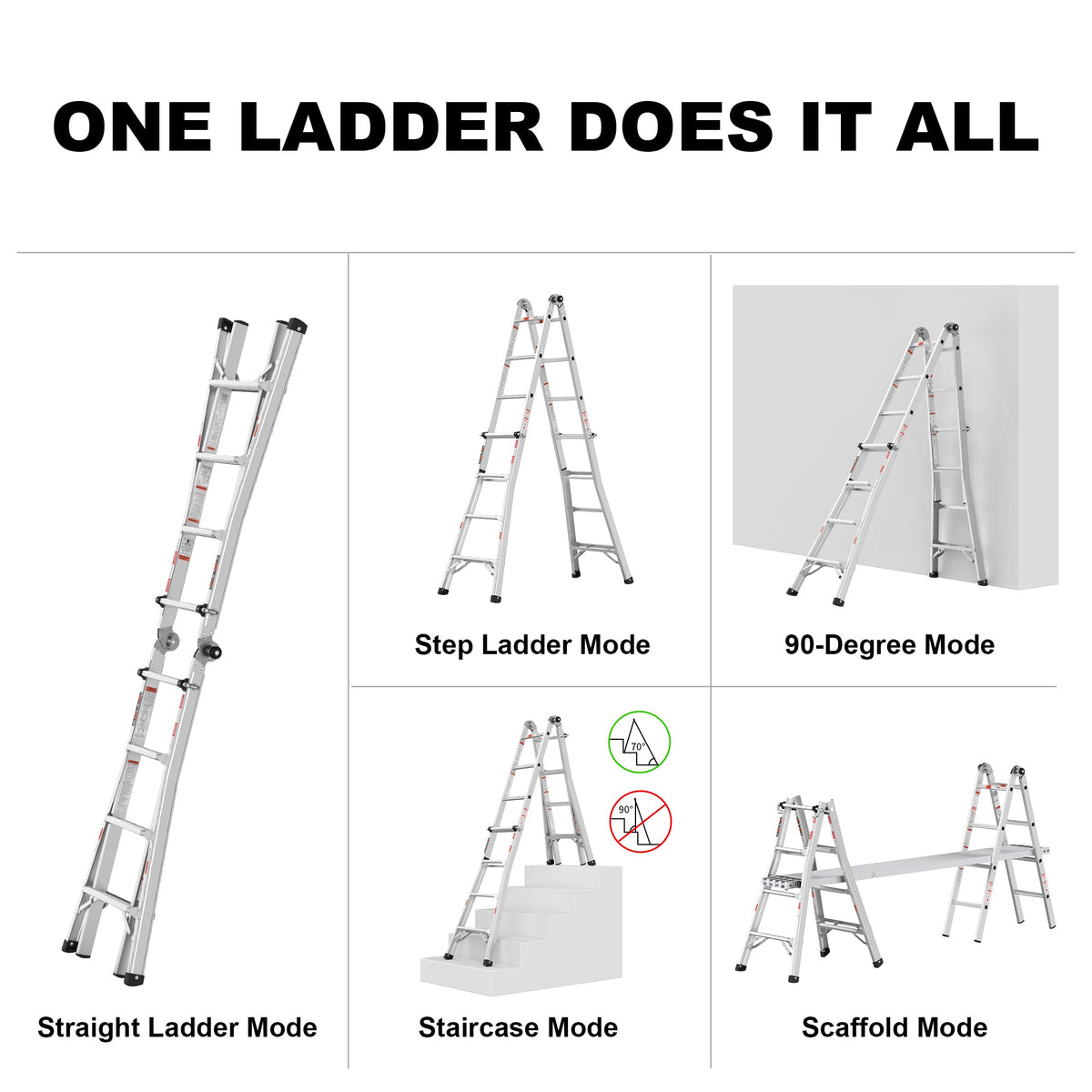 17 ft Multi-Position Aluminum Ladder: A-Frame & Straight
