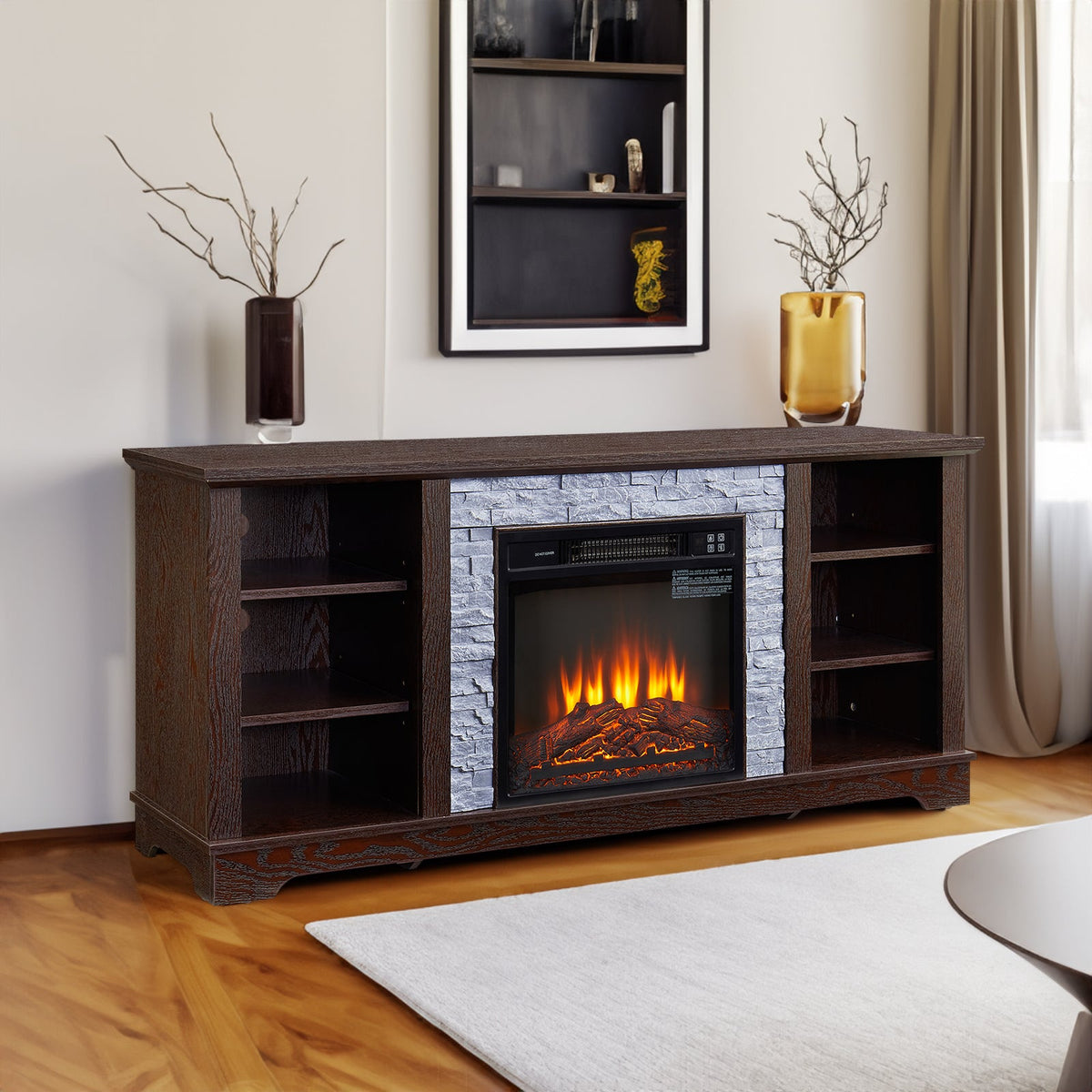 Electric Fireplace TV Stand with Open Storage