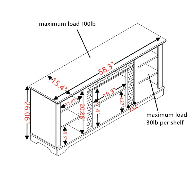Electric Fireplace TV Stand with Open Storage
