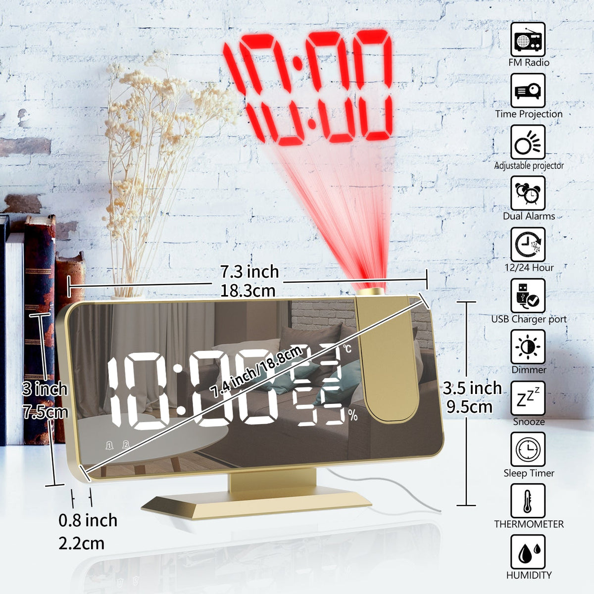 Projection Alarm Clock with Radio and Humidity Display