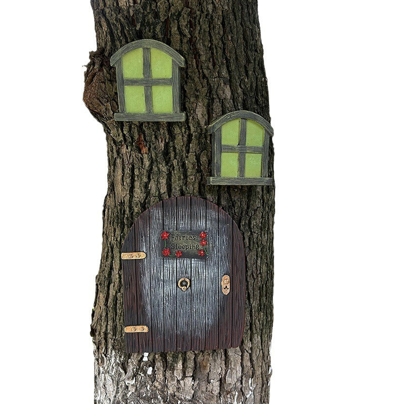 Fairy Door Tree Decor with Glowing Windows for Gardens