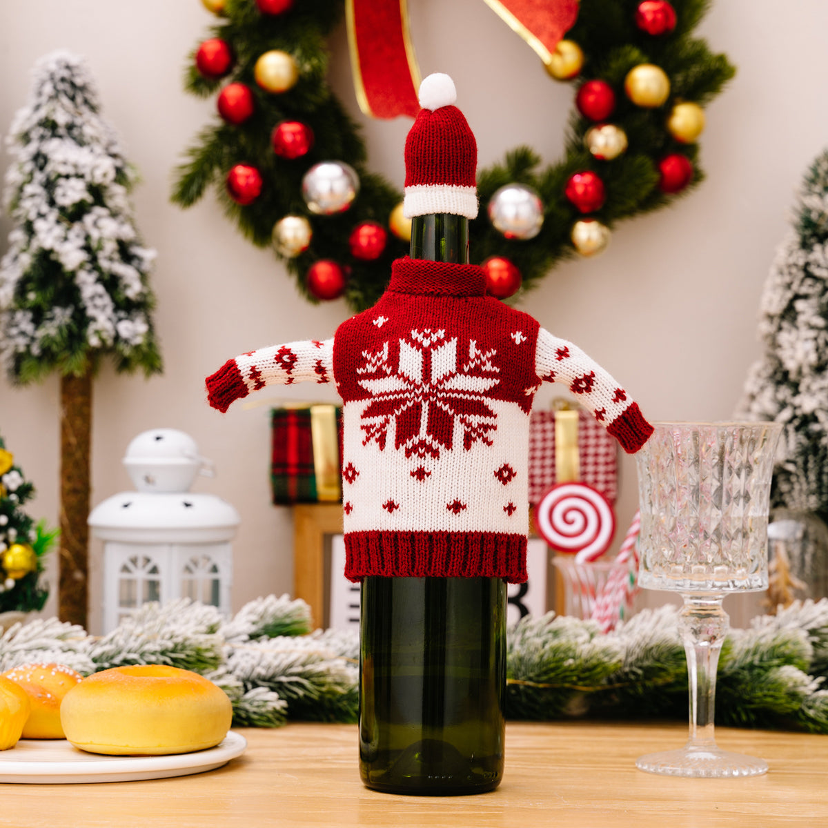 Christmas Wine Bottle Cover for Festive Table Decor