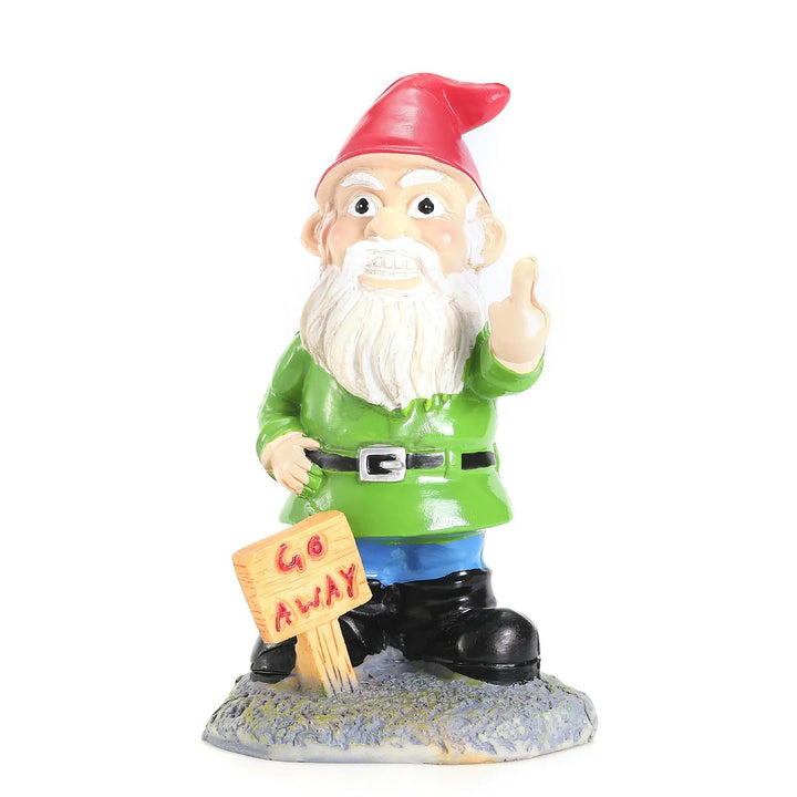 Grumpy White Beard Garden Gnome Decor with Go Away Sign