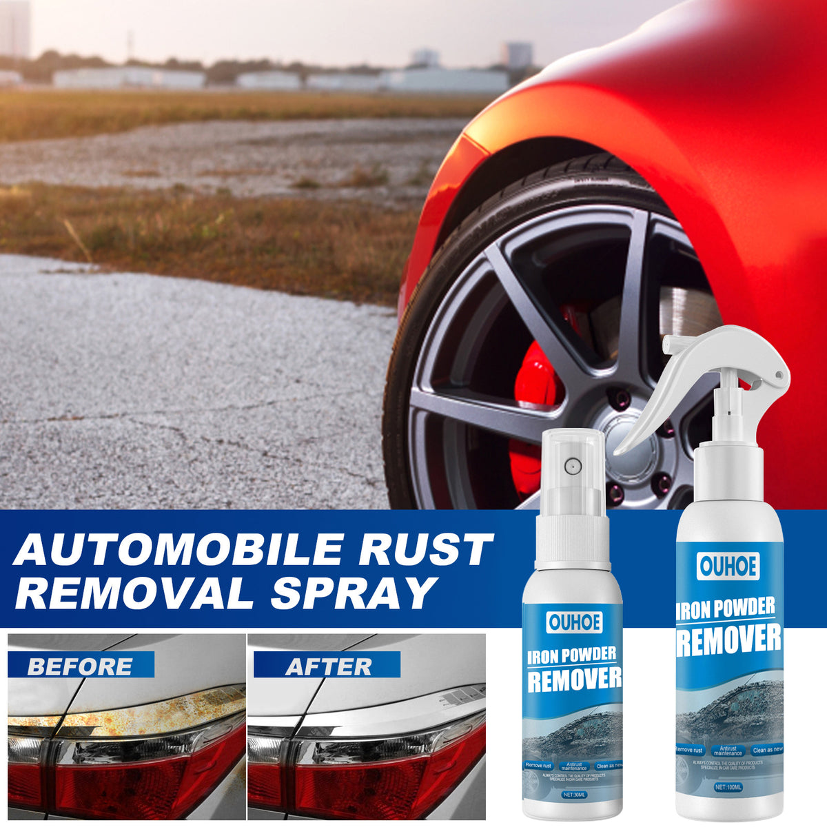 Automotive Rust Remover Spray for Iron Powder Cleaning