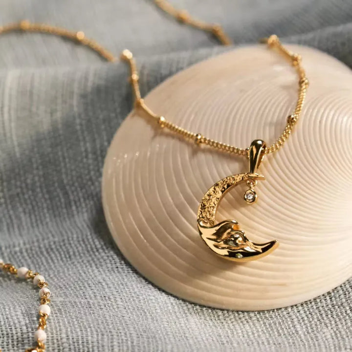 Dainty 18K Gold Moon Pendant Necklace for Everyday Layering