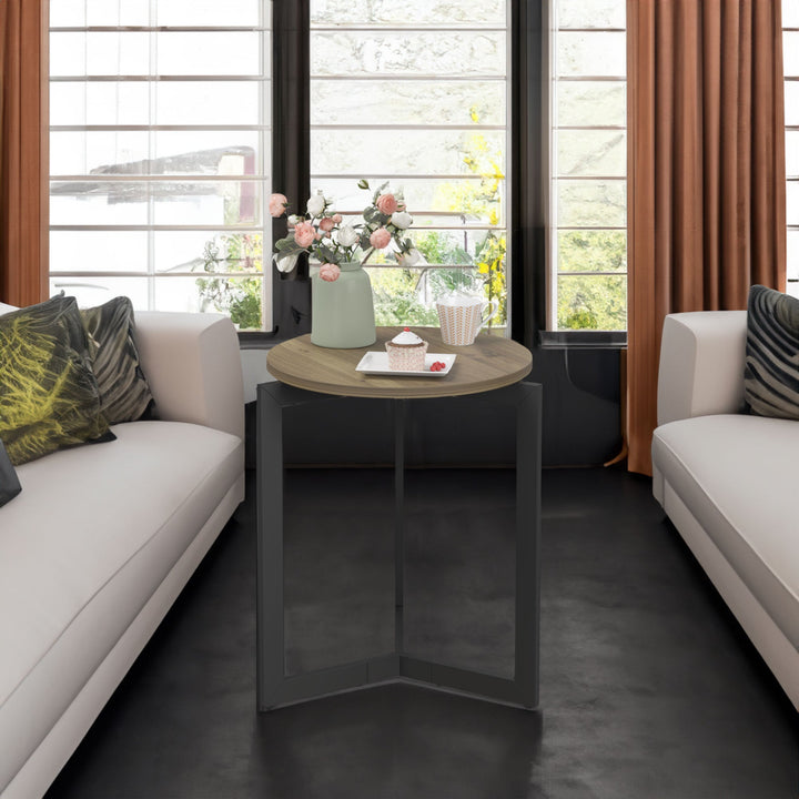 Round Side Table with Sturdy Metal Frame for Living Room
