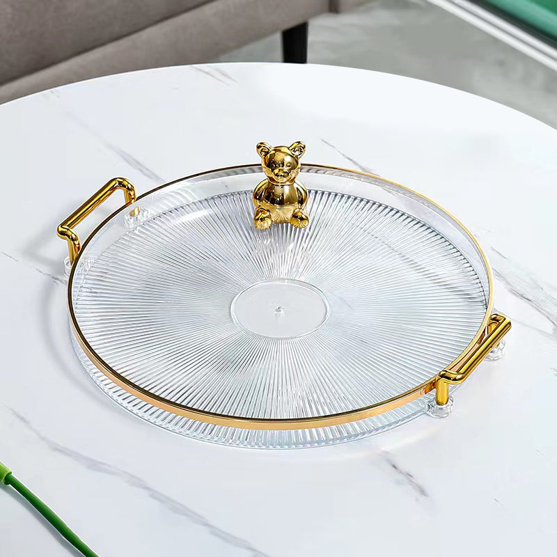 Round Serving Tray with Gold Handles and Ribbed Base