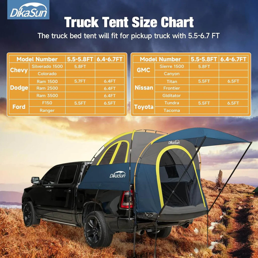 Pickup Truck Bed Tent with Awning & Waterproof Rainfly