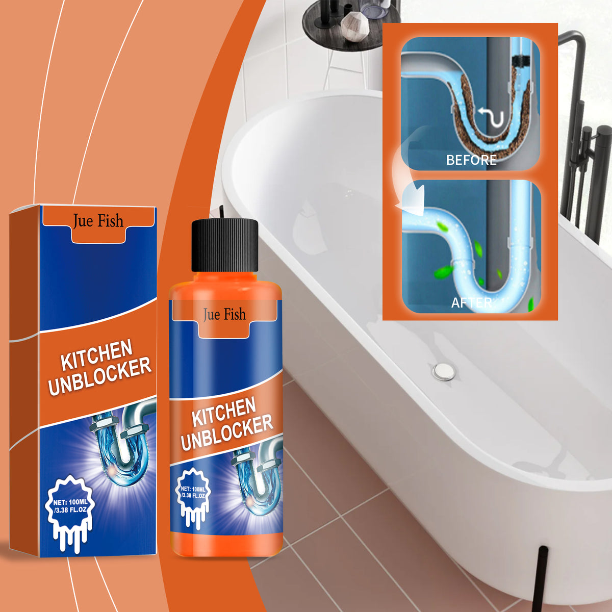 Drain Cleaner 100ml for Clogged Kitchen & Home Pipes