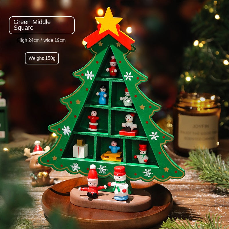 Mini Wooden Christmas Tree Decor for Small Spaces & Shelves