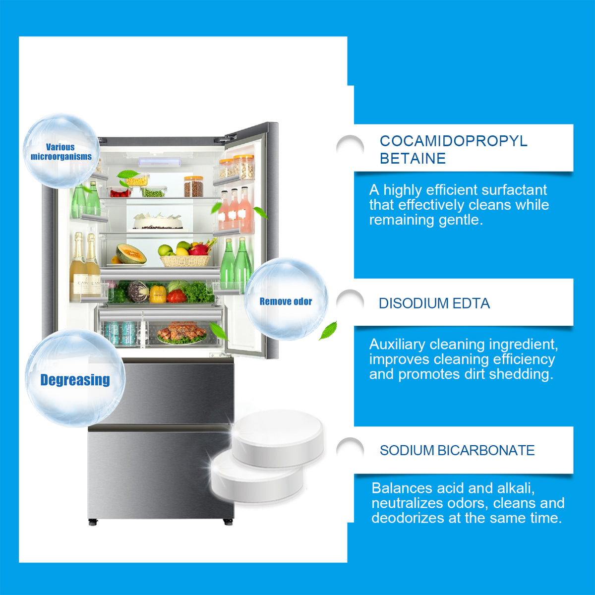 Refrigerator Cleaning Tablets for Odors and Stains