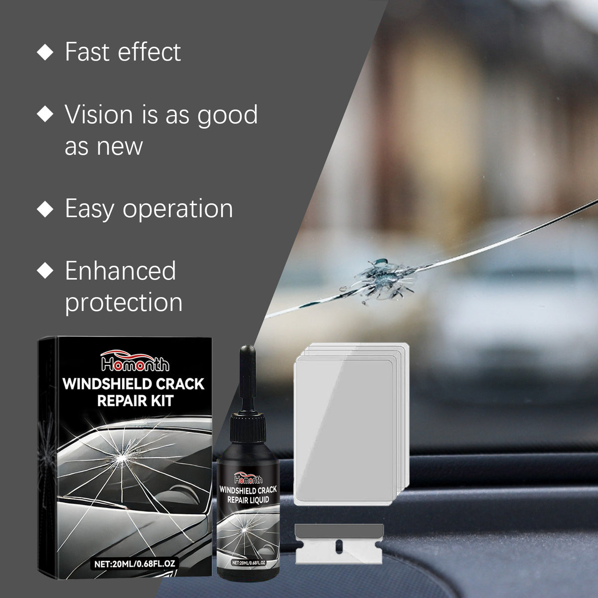 Windshield Crack Repair Kit for Strong Glass Bonds