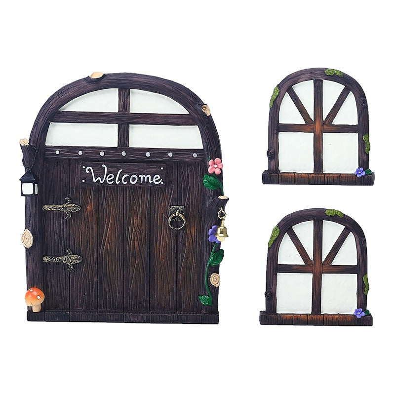 Hanging Resin Fairy Door Garden Decor Set with Windows