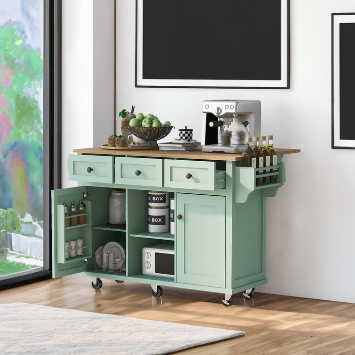 Mint Green Kitchen Trolley with Drawers and Storage Cabinet