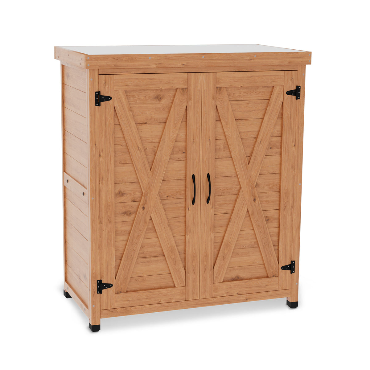 Outdoor Potting Bench with Storage Cabinet and Metal Top