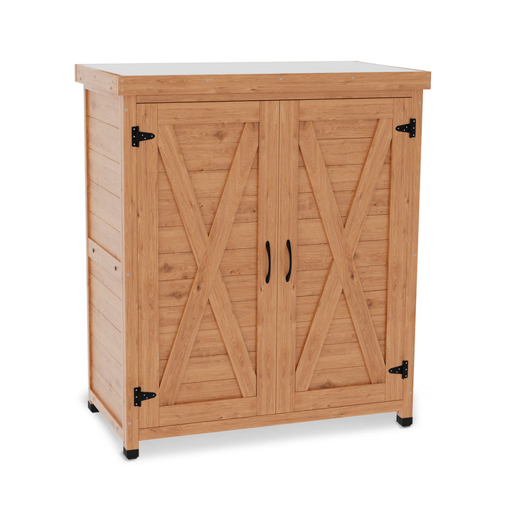 Outdoor Potting Bench with Storage Cabinet and Metal Top
