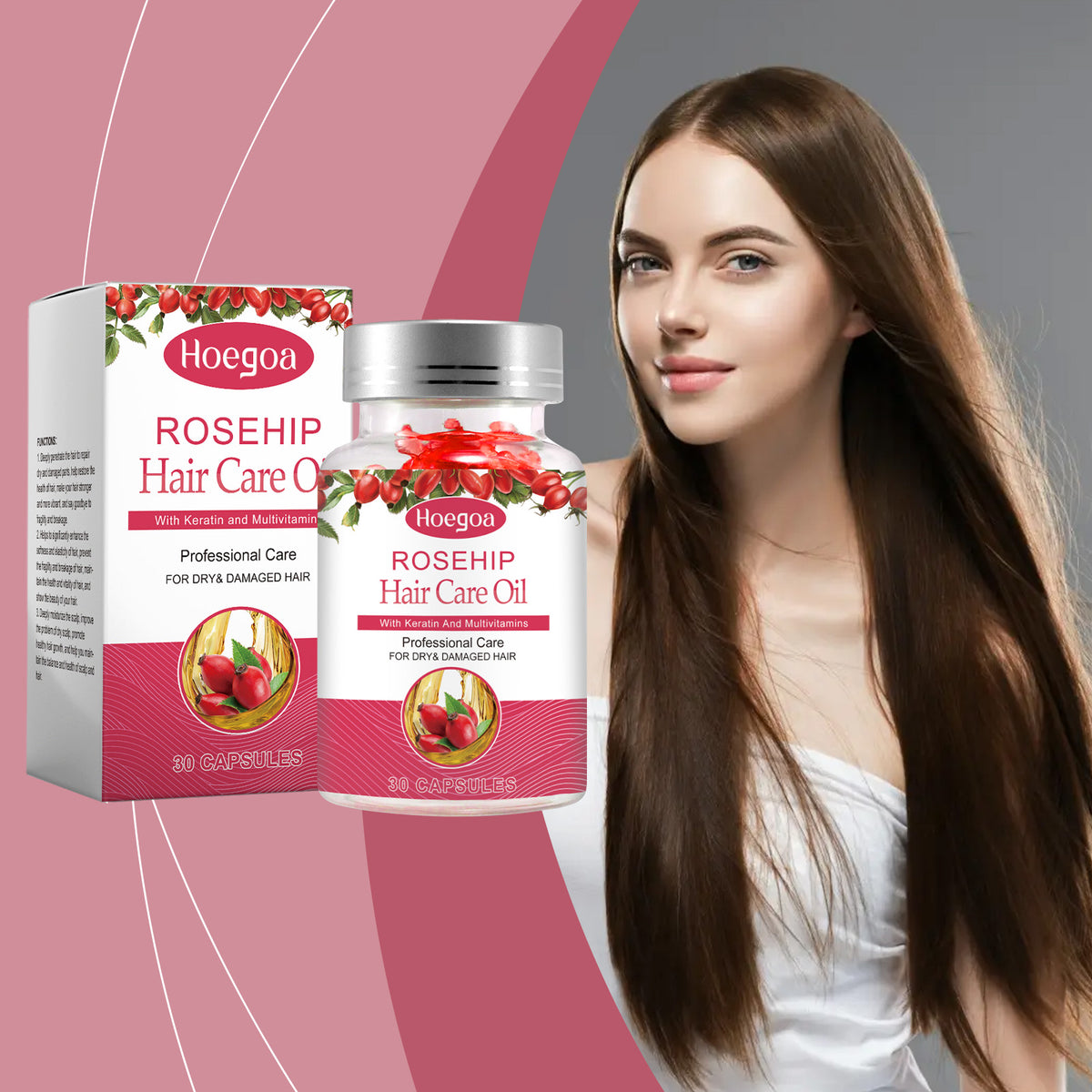 Rosehip Hair Oil Capsules for Softer, Smoother Hair
