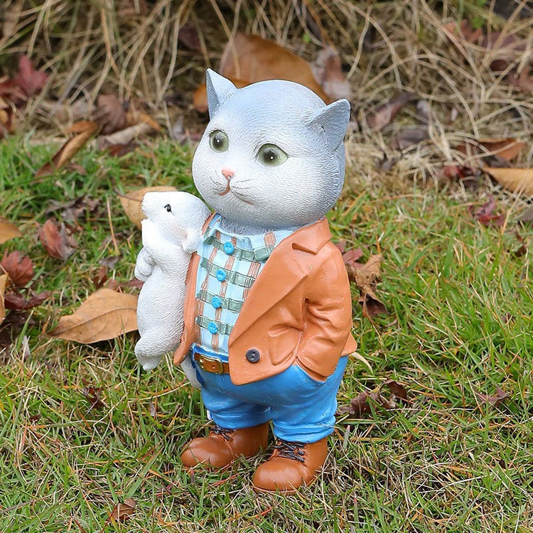 Cat Garden Statue with Mouse Friend, Outdoor Resin Decor