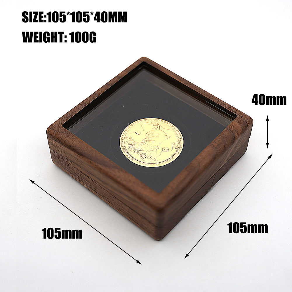 Black Walnut Coin Display Box with Glass Lid and Velvet