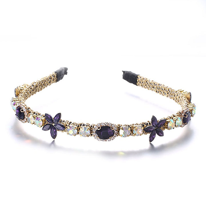 Crystal Flower Hair Hoop with Multicolor Glass Diamonds