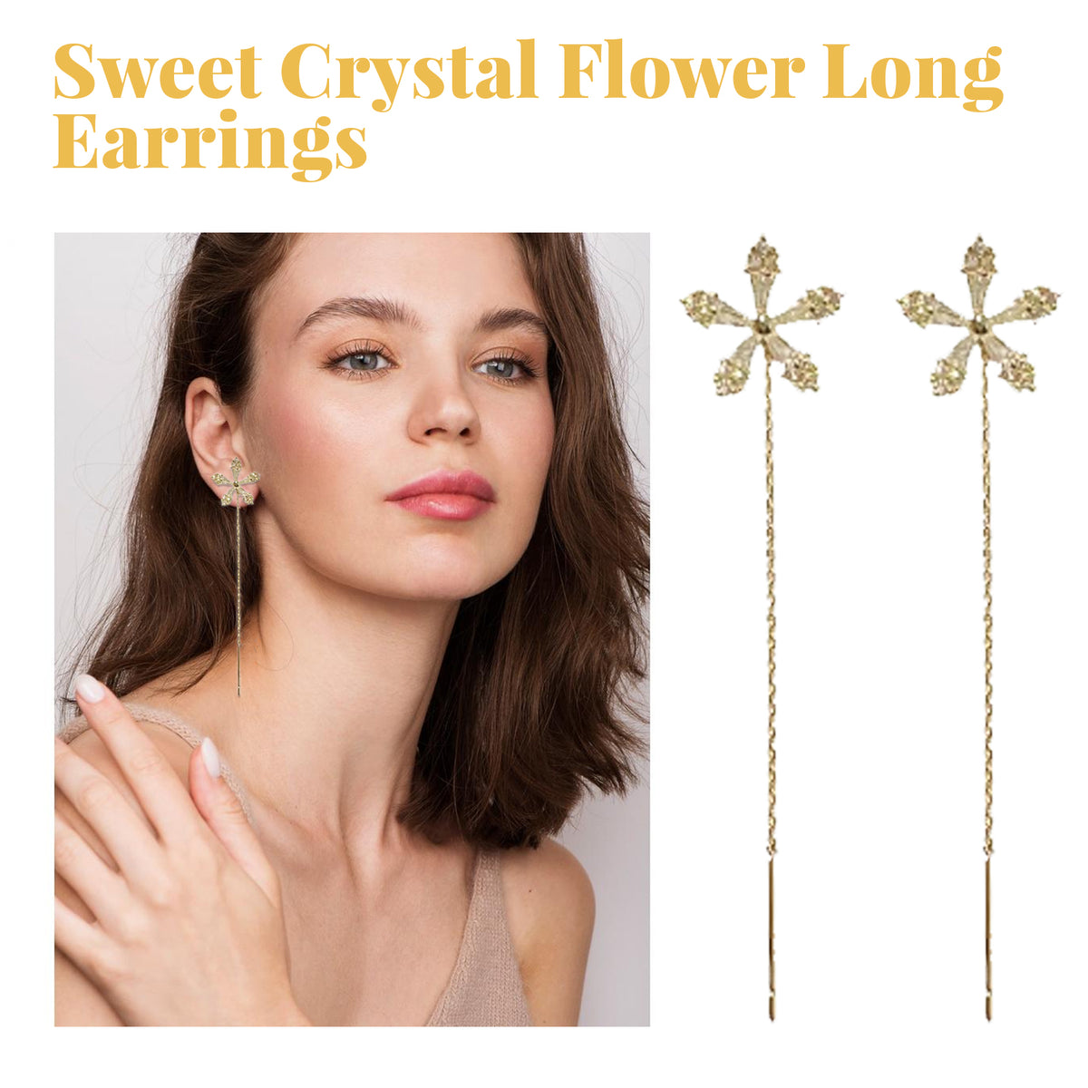 Flower Drop Earrings With Romantic Crystal Sparkle