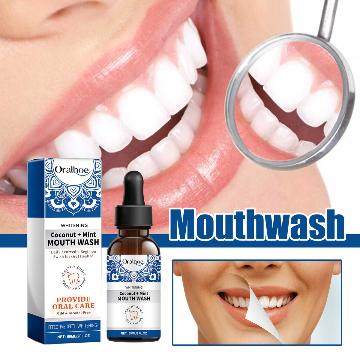 Coconut Mint Mouth Wash for Whiter Teeth & Fresh Breath
