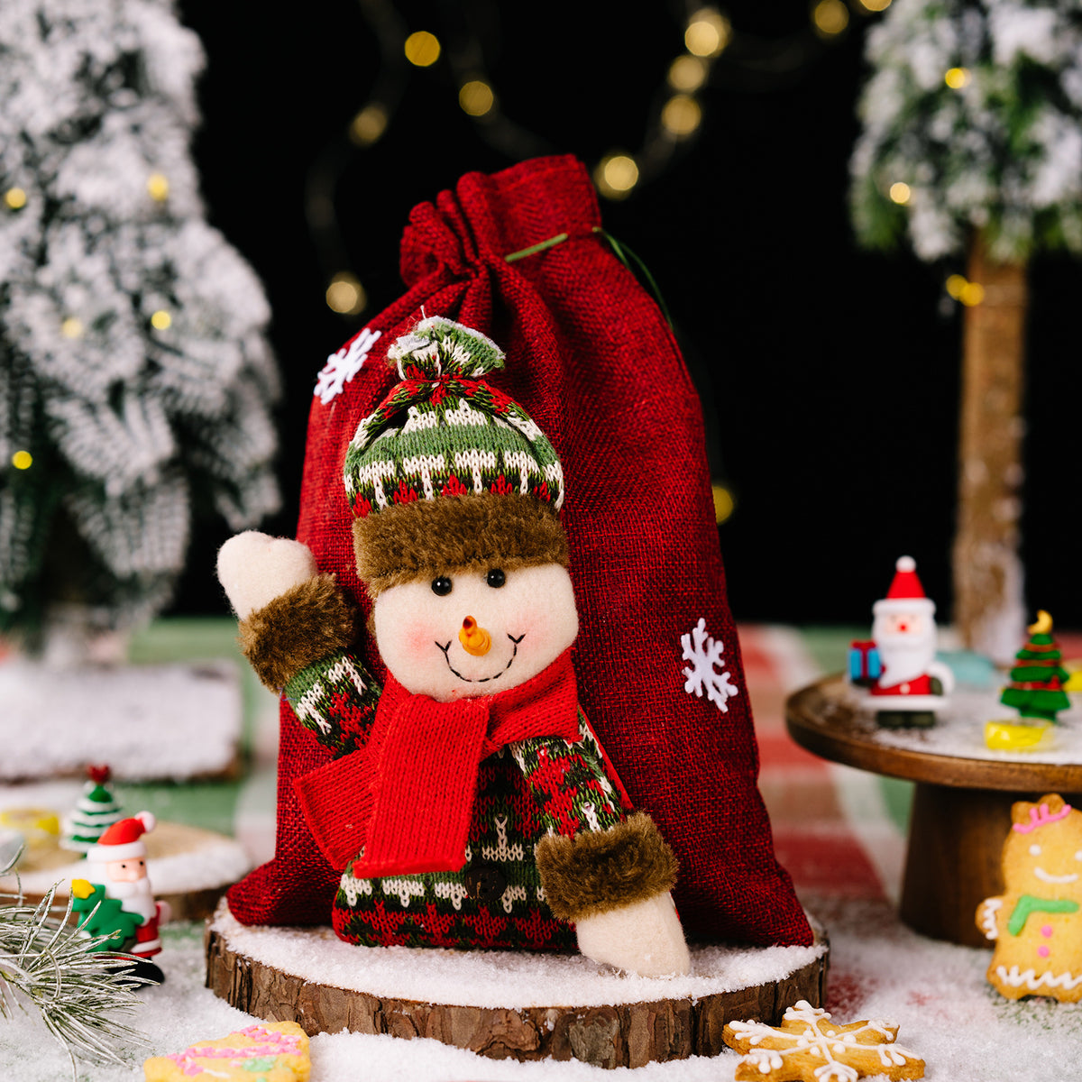 Christmas Gift Bags with Plush Santa, Snowman & Reindeer