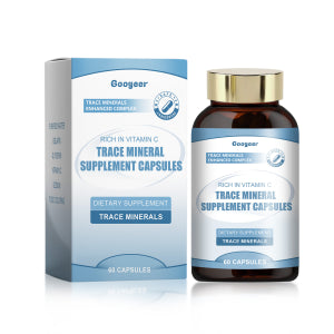 Trace Mineral Supplement Capsules packaging and bottle displayed together