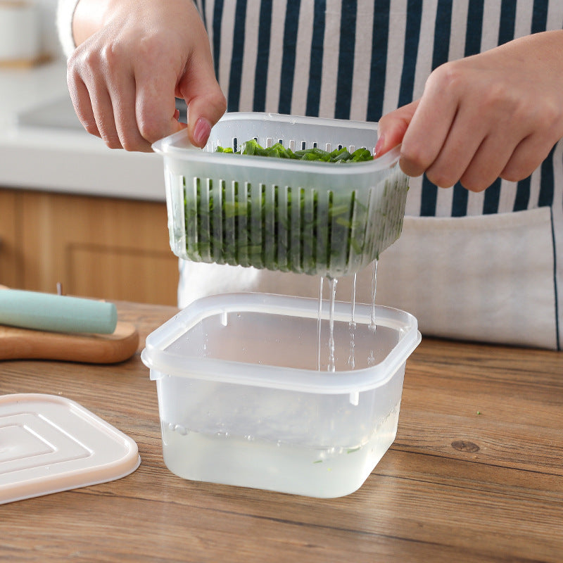 Green Onion Storage Box With Drain Basket for Fridge