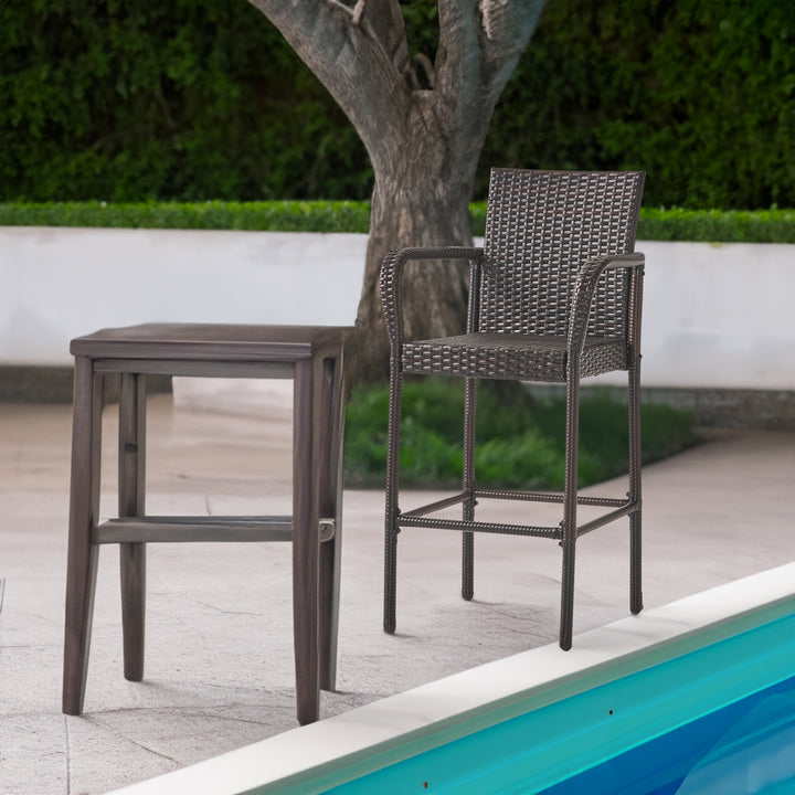 Outdoor Bar Stool with Armrests, Woven Wicker Finish