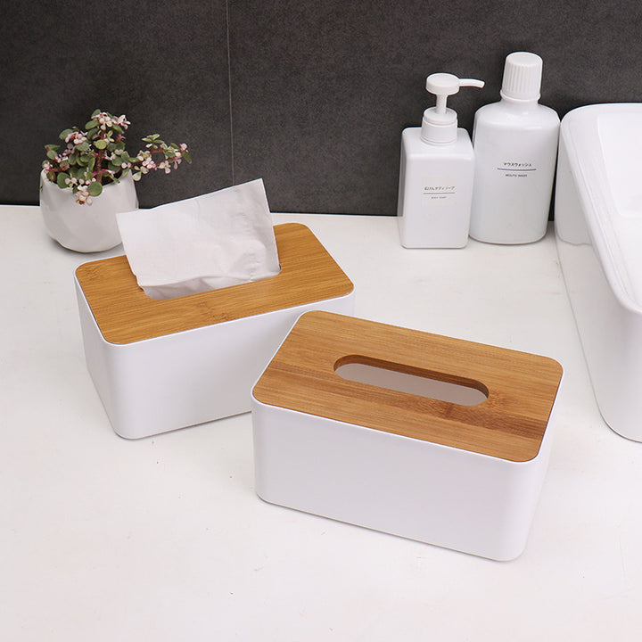 Bamboo Tissue Box with Phone Stand for Desk and Bedside